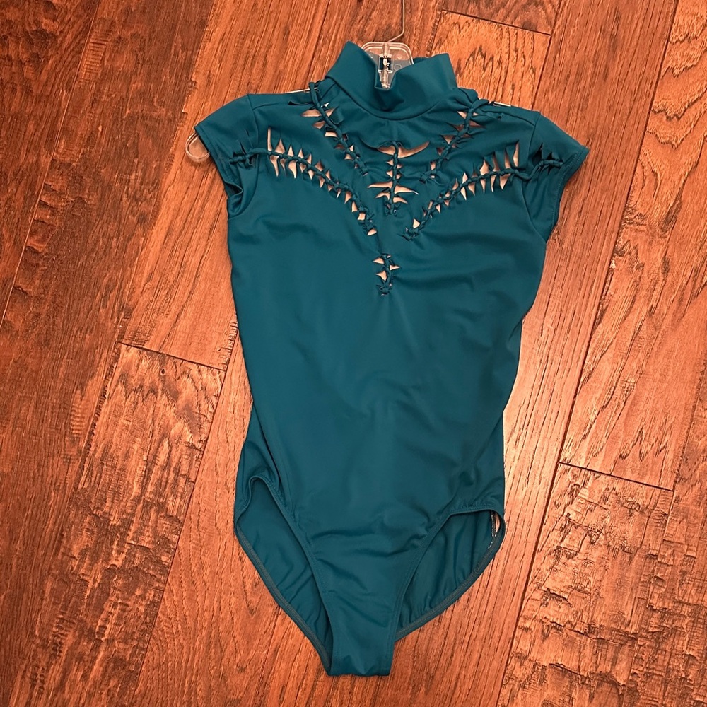 Teal High Neck Cutout Leotard